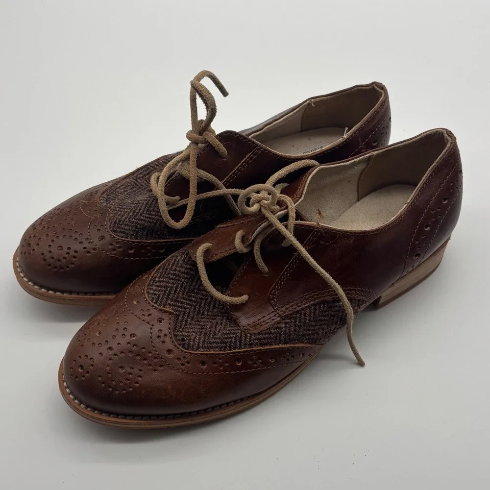 Caterpillar CAT Womens Brown Leather Herringbone Wingtip Oxford Shoes 5.5